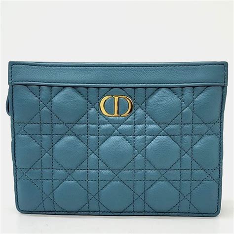 dior caro cloud blue|CHRISTIAN DIOR Calfskin Cannage Caro Zipped Pouch With .